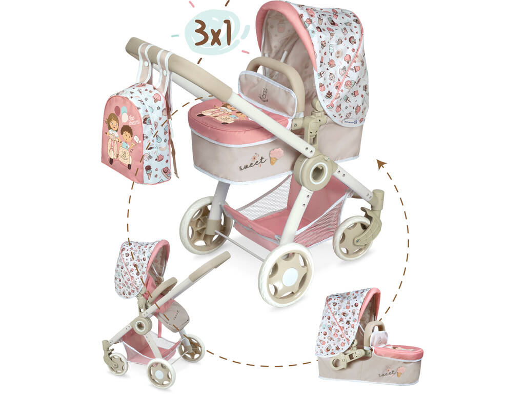 Sweet DeCuevas Chariot de poupée pliable 3 en 1 80548