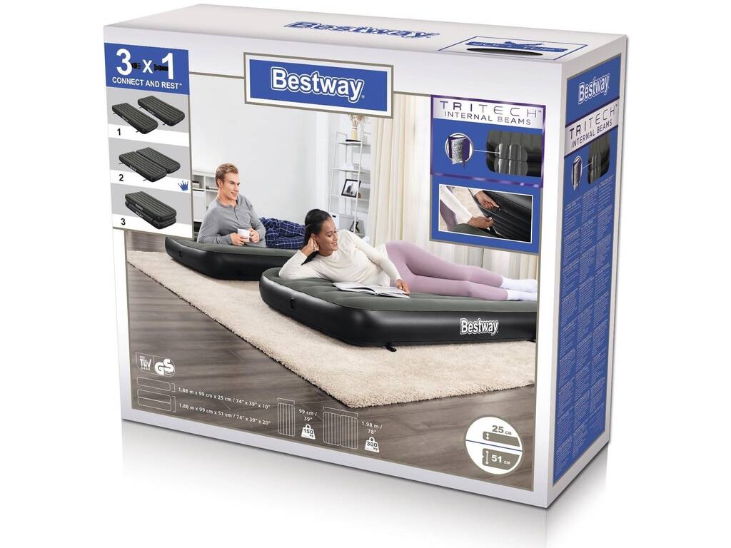 Matelas Floqué Set 2 matelas de 188 x 99 x 25 cm connectables Bestway 67922