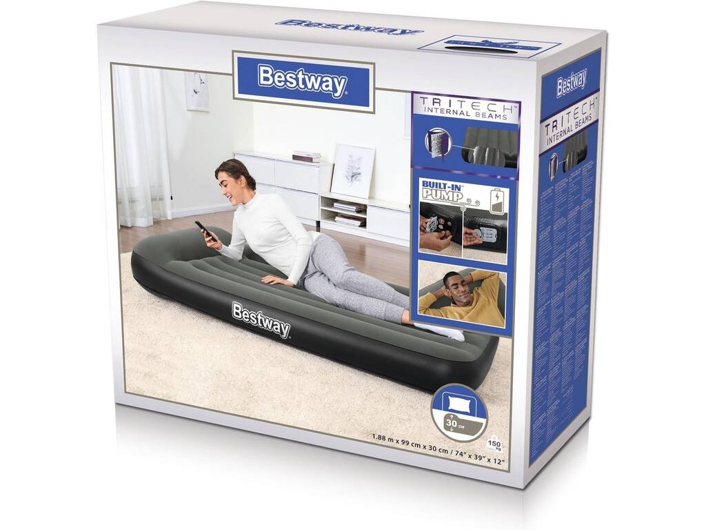Materasso singolo Gonfiabile di 188x99x30 cm. Con Pompa a Batteria Bestway 67929