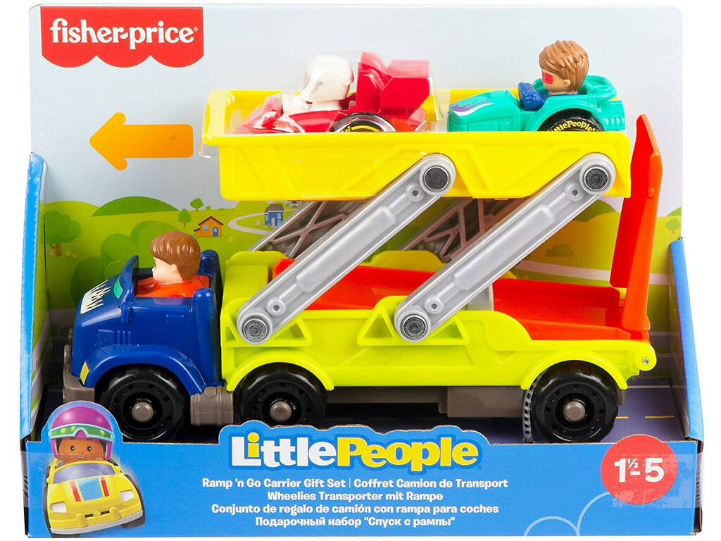Ensemble cadeau Fisher Price Little People Mattel HBX23 Camion avec rampe d'accès à la voiture