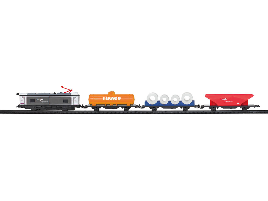 Treno merci Renfe metallizzato con luce, ponte e bobina Pequetren 526