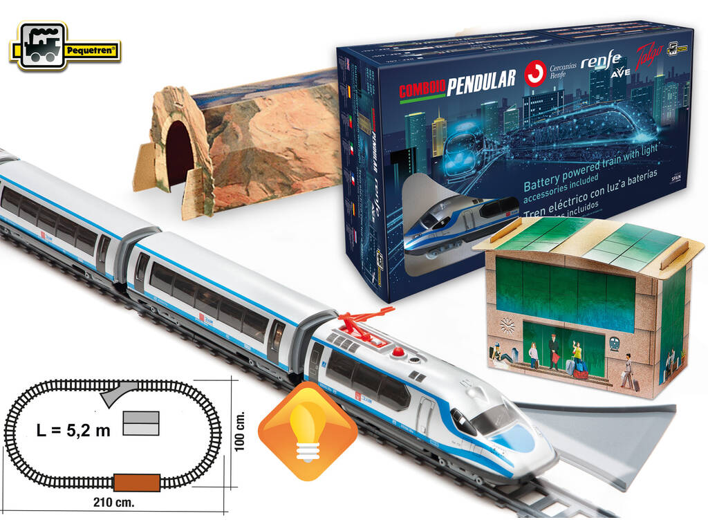 Treno HS con luce, bobina, stazione e tunnel Pequetren 404