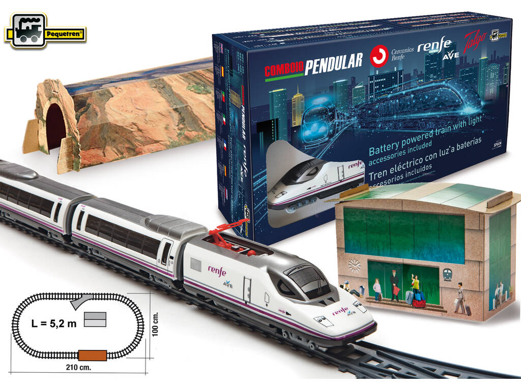 Treno Renfe Ave con carrozza, stazione e tunnel Pequetren 405