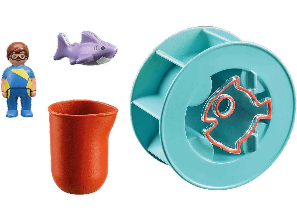 Playmobil 1,2,3 Roue à eau avec bébé requin 70636