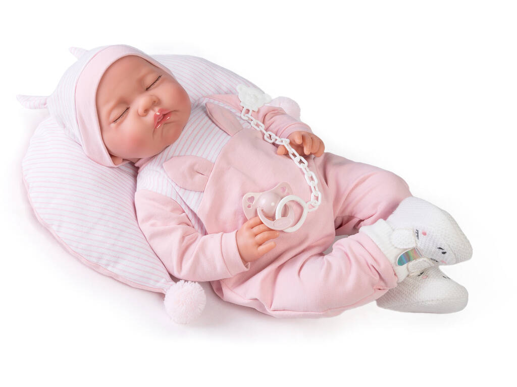 Poupée nouveau-né Luna Dormidita 42 cm. avec coussin et chaussons licorne Antonio Juan 33227