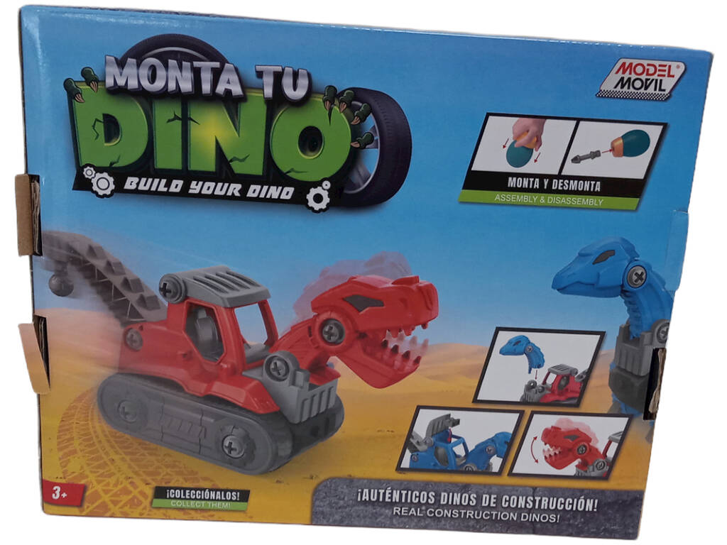 Assemblez votre camion-poubelle Dino vert, jaune et gris avec des outils.