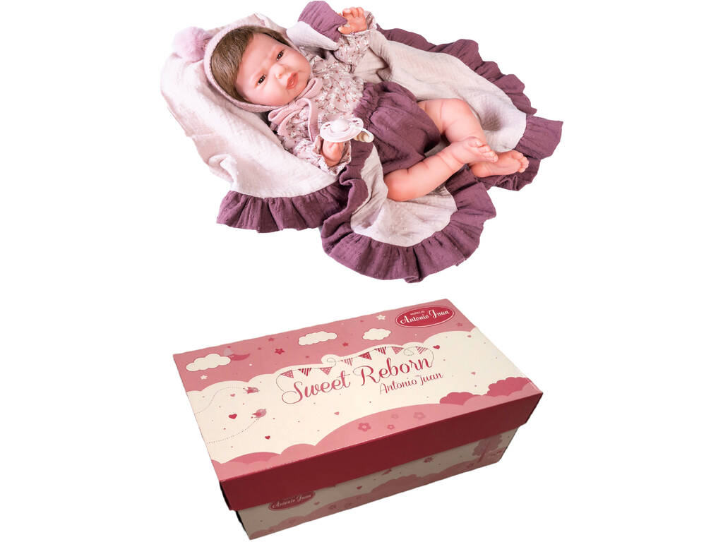 Muñeca Sweet Reborn Lea Con Mantita Morada 42 cm. Antonio Juan 80217