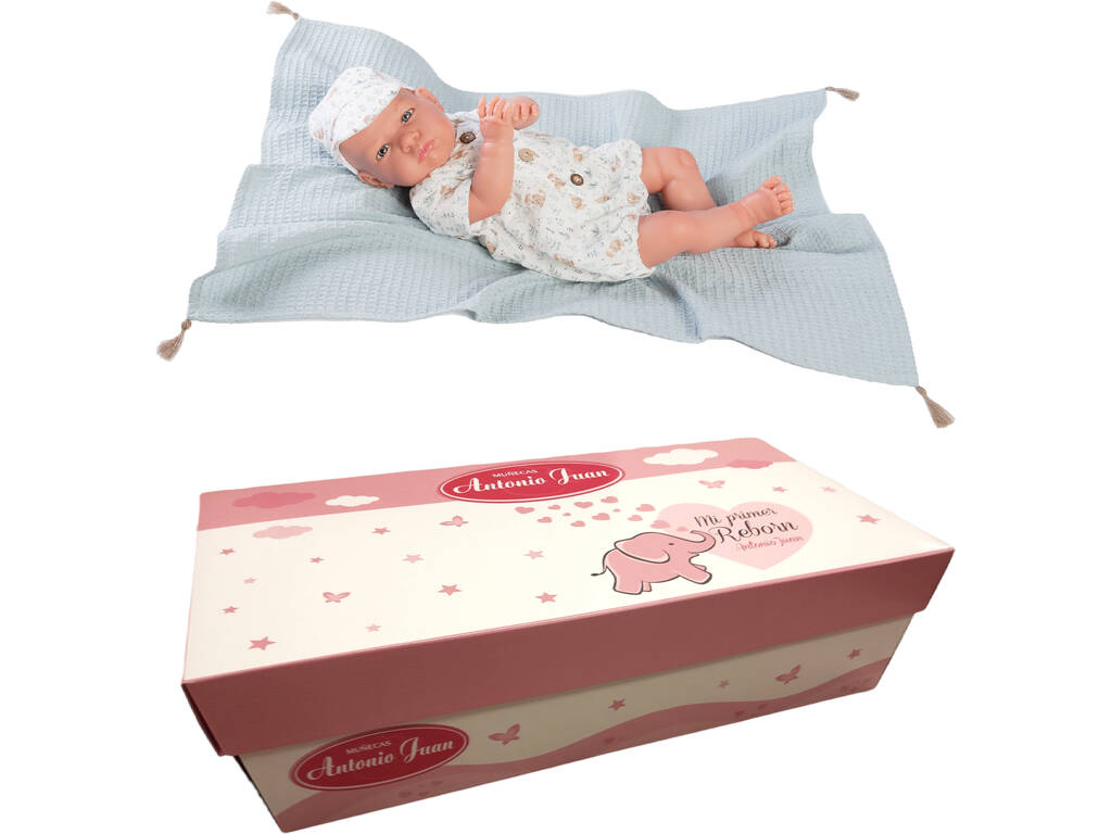 Bambola Il Mio Primo Reborn Bertín con coperta e cappellino 52 cm. Antonio Juan 81273