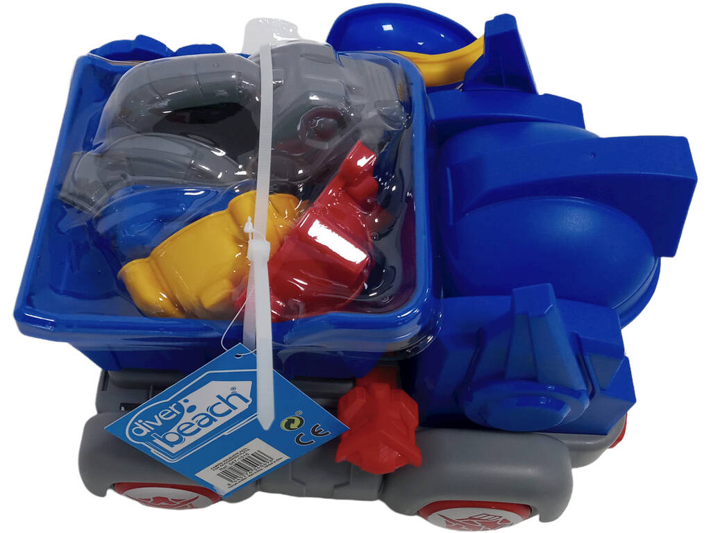 Camion benne bleu avec accessoires de plage