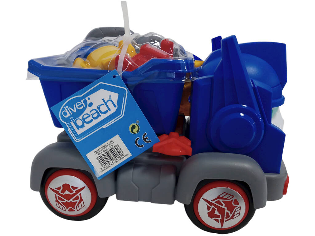Camion benne bleu avec accessoires de plage