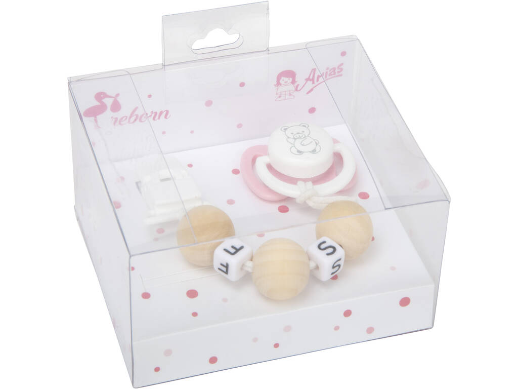 Ensemble de sucettes rose et blanc avec chaîne Boules en bois Arias 6364