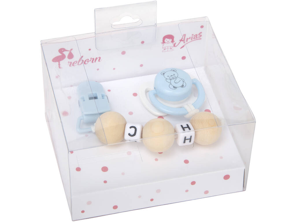 Ensemble de sucettes bleu et blanc avec chaîne Boules en bois Arias 6365
