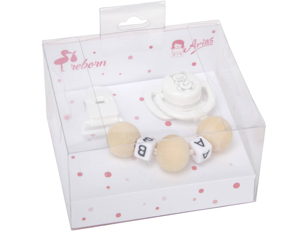 Set di ciucci bianchi con catena e palline di legno Arias 6367