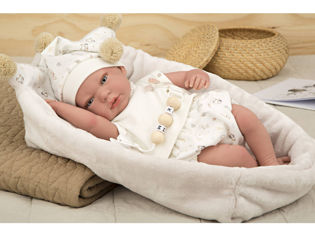 Poupée réincarnée 40 cm. Aday Beige avec nacelle Tela Arias 98124