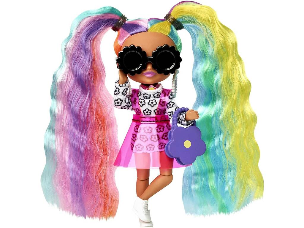 Barbie Extra Mini Bambola Vestito Margherite e Codini Arcobaleno Mattel HHF82