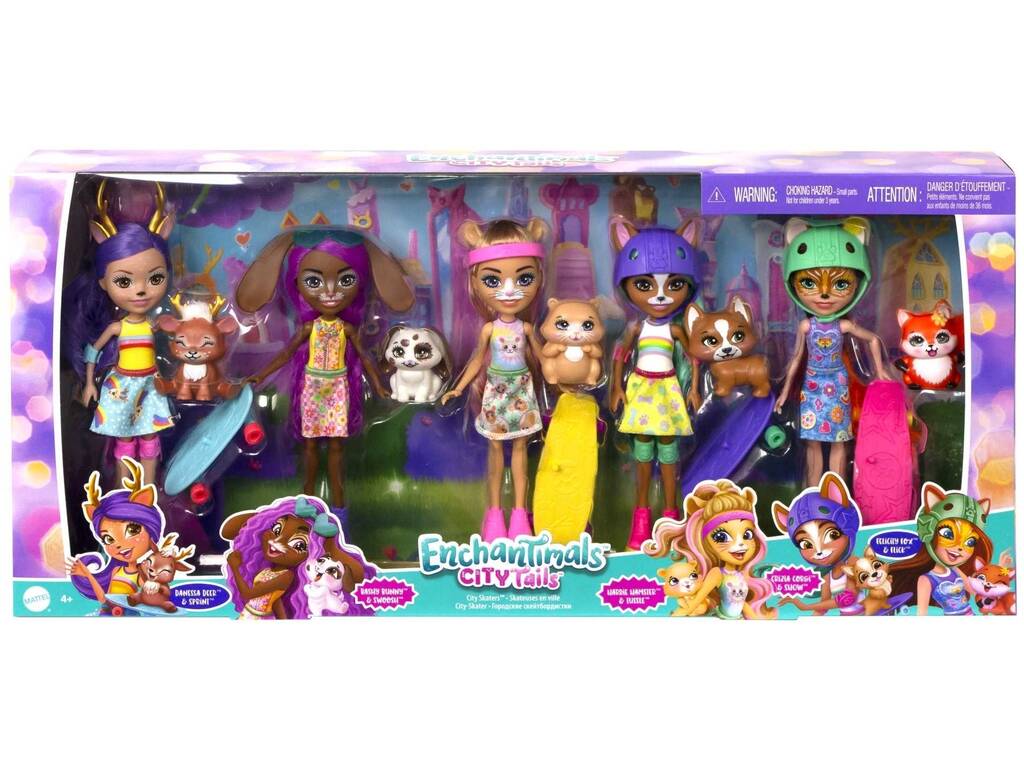 Enchantimals City Tails Pack 5 Muñecas Skate Mattel HHC19