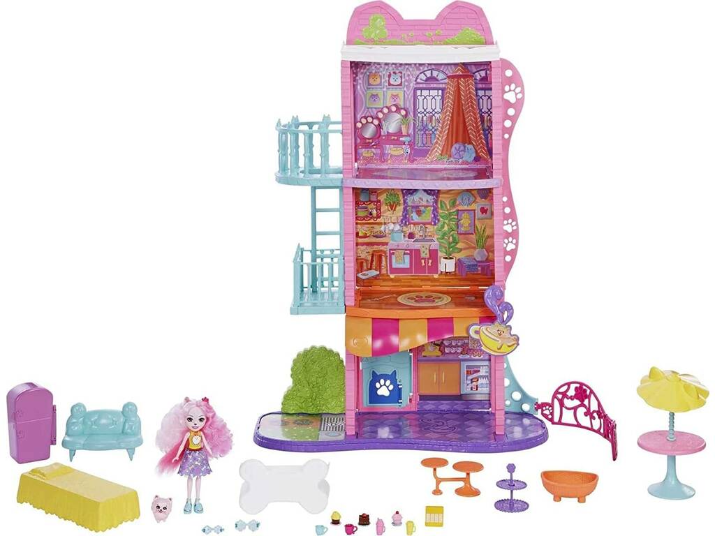 Enchantimals City Tails Caffetteria e Casa di Città di Palmer Pomerian Mattel HHC18