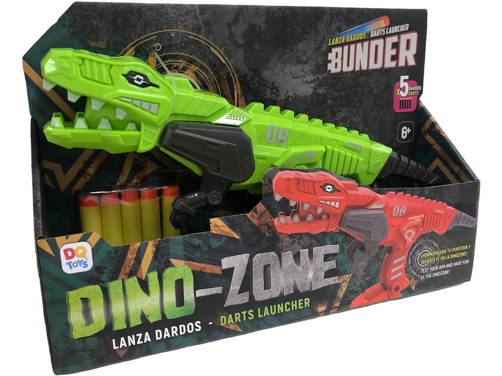 Bunder Lanceur de Flechettes Tyranosaure Vert 30 cm. avec 5 Flechettes