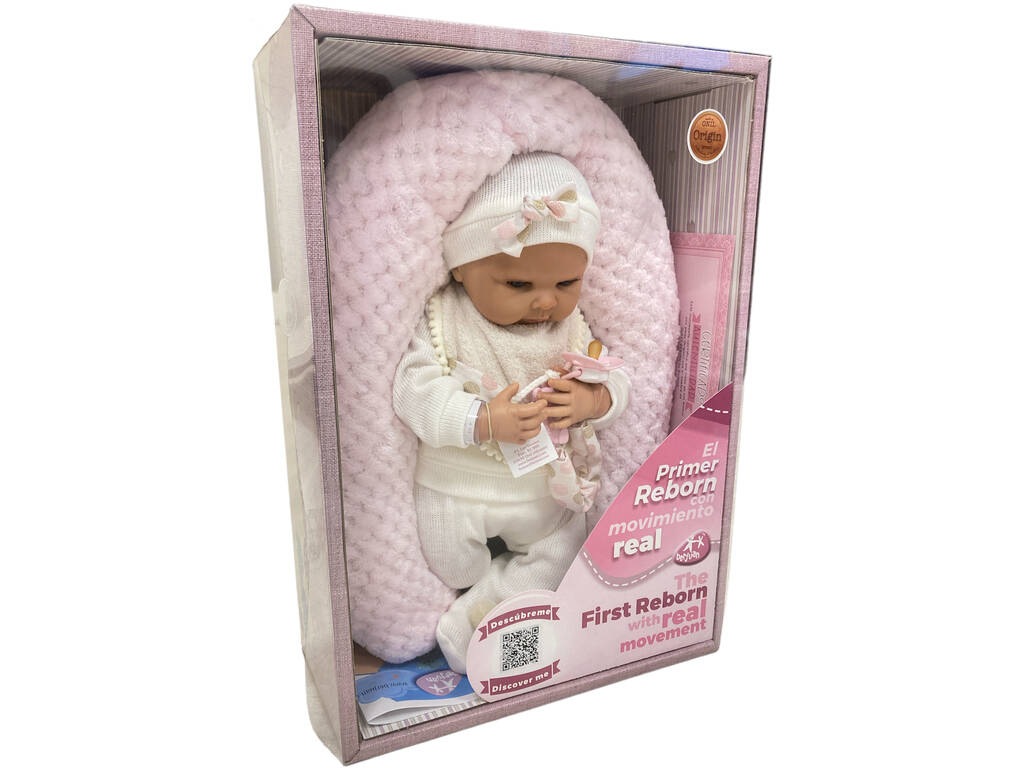 Poupée réincarnée avec mouvement réel, pyjama beige et coussin d'allaitement Berjuan 18209