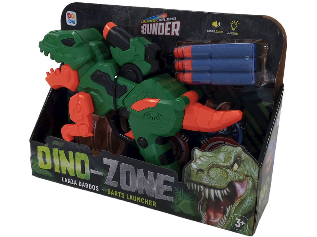 Lanceur de fléchettes Dinosaure vert avec 6 fléchettes