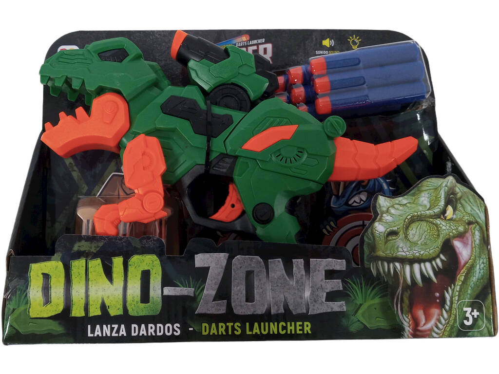 Lanceur de fléchettes Dinosaure vert avec 6 fléchettes