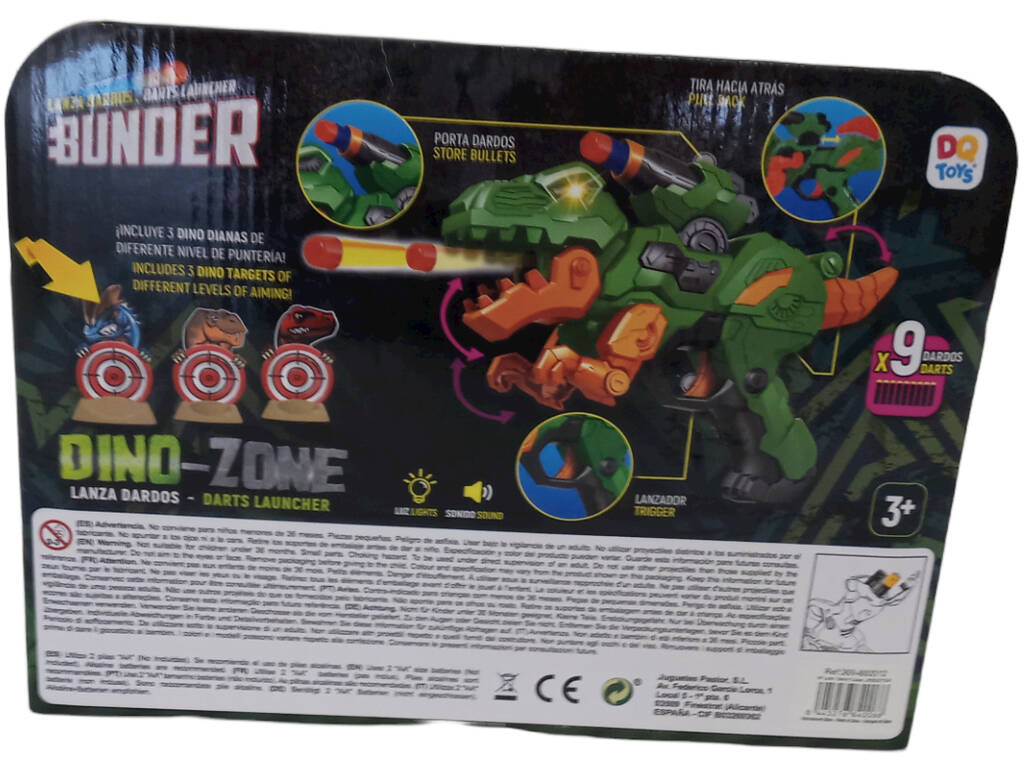 Lanceur de fléchettes Dinosaure vert avec 6 fléchettes