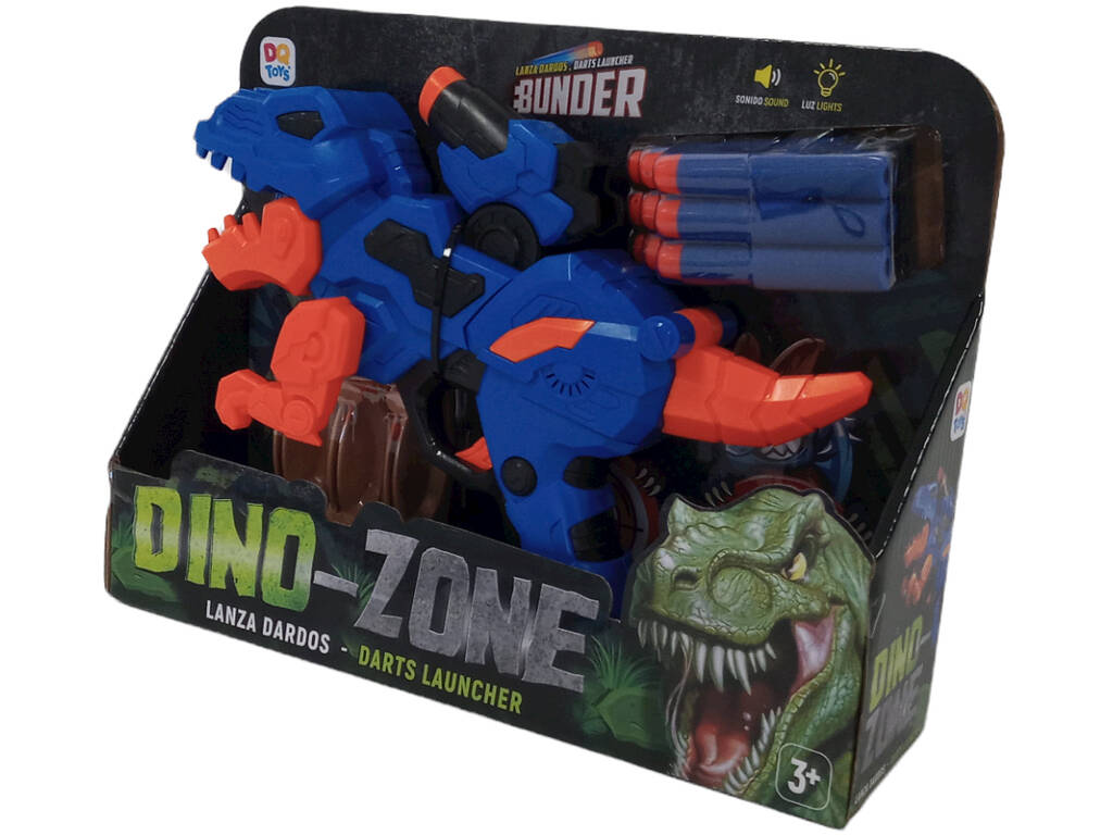 Lanceur de fléchettes Dinosaure bleu avec 6 fléchettes