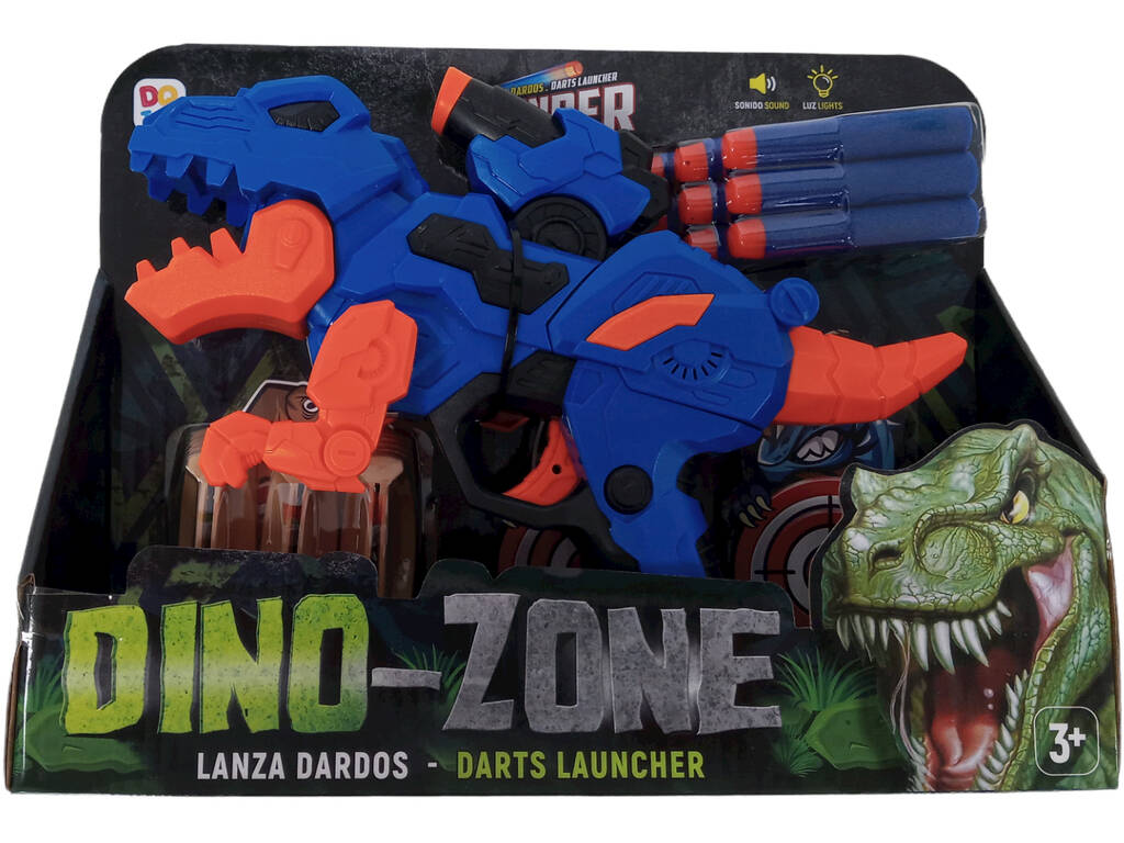 Lanceur de fléchettes Dinosaure bleu avec 6 fléchettes