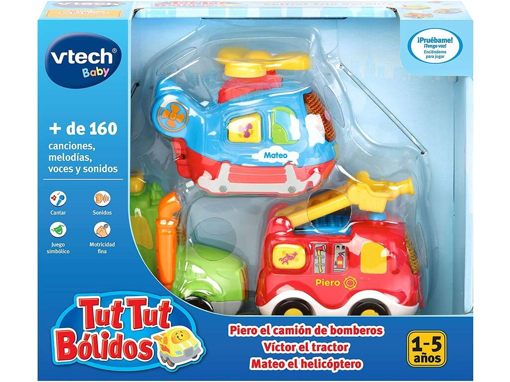 Tut Tut Bólidos Set Piero Fire Truck, Victor the Tractor und Mateo the Helicopter Vtech 242122