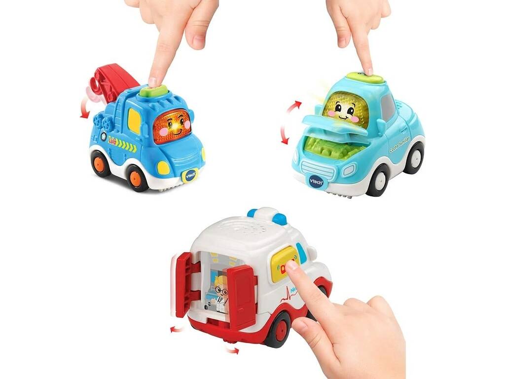Tut Tut Bólidos Set Pilar Coche Familiar, Lula Camión Grúa y Nina la Ambulancia Vtech 242187
