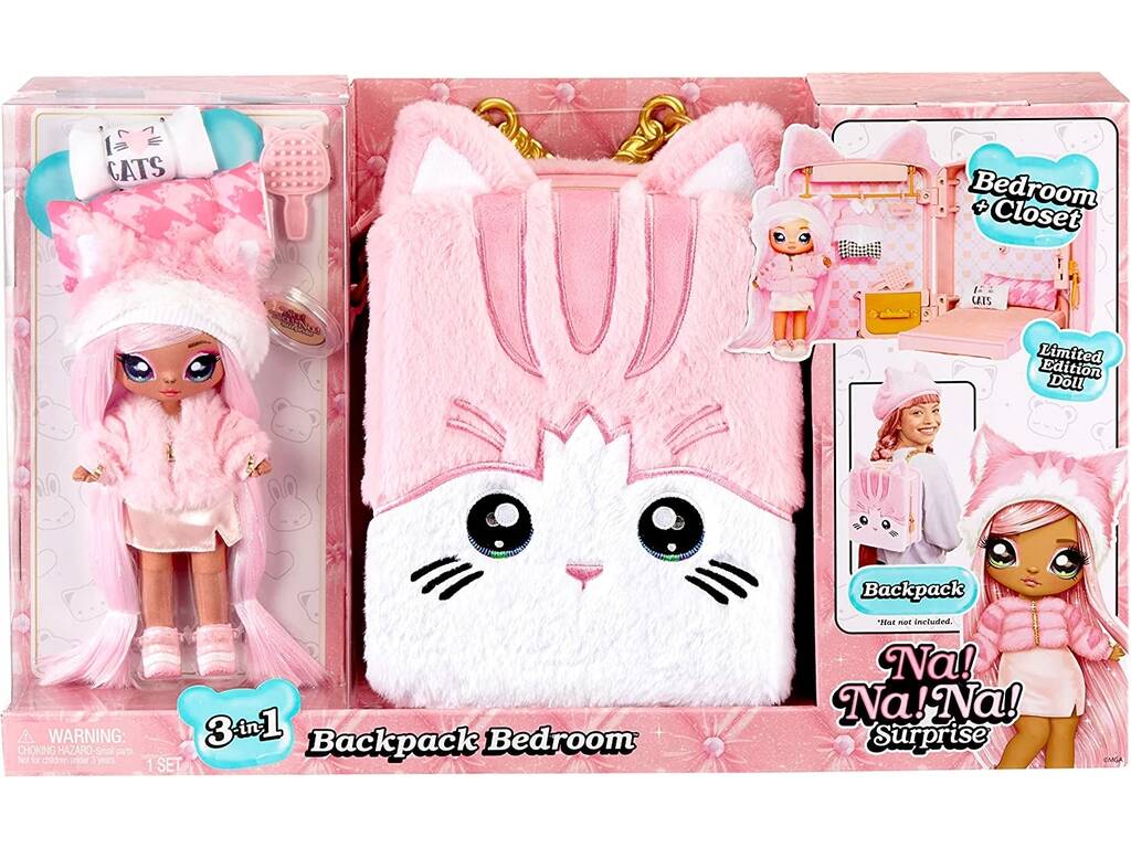 Na! Na! Na! Surprise 3 in 1 Backpack Bedroom con Bambola Pink Kitty MGA 585589