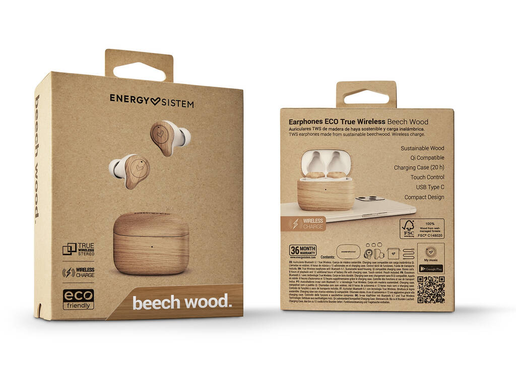 Auricolari Earphones Eco True Wireless Beech Wood Energy Sistem 45237