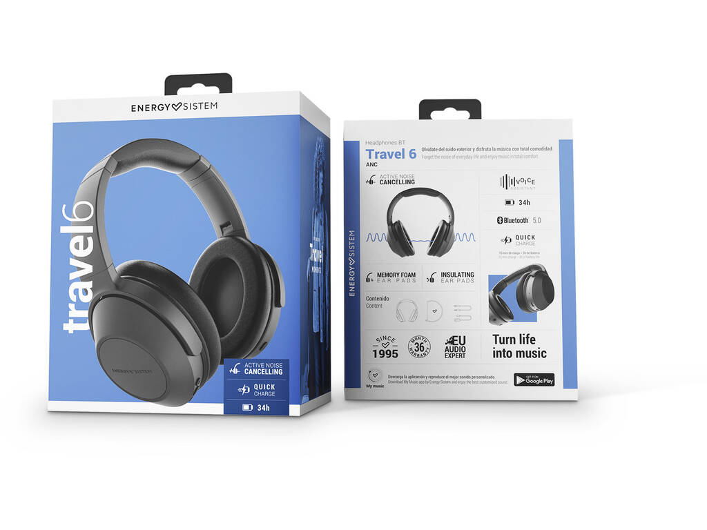 Auriculares Headphones BT Travel 6 ANC Black Energy Sistem 45307