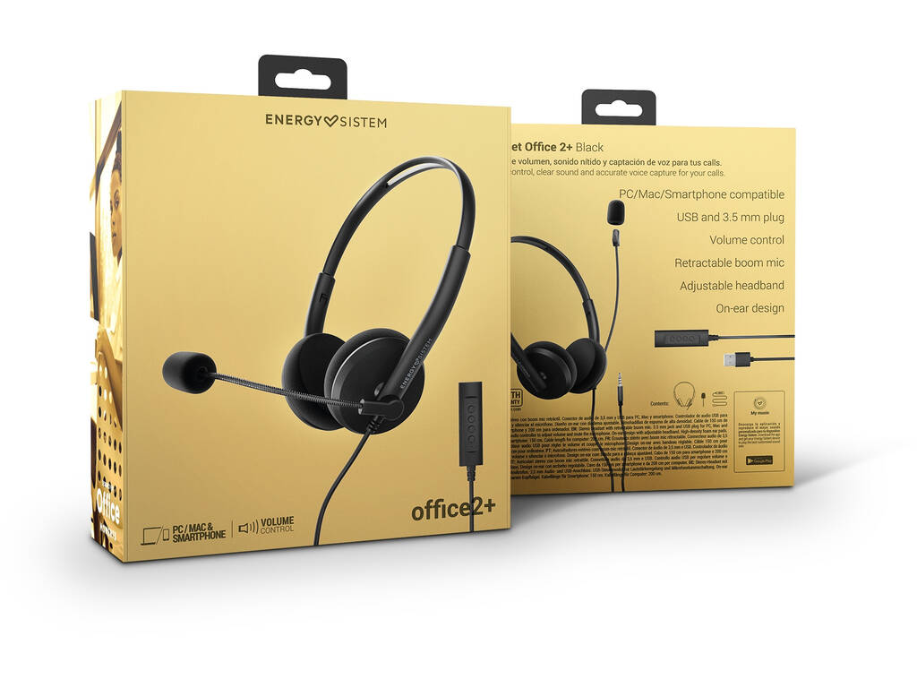 Fones de Ouvido Headset Office 2+ Black Energy Sistem 45202