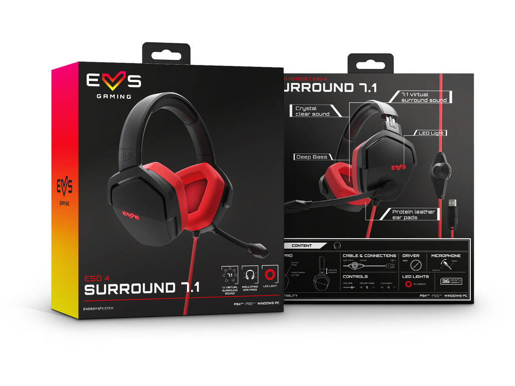 Casque de jeu Auriculares ESG 4 Surround 7.1 Red Energy Sistem 45255
