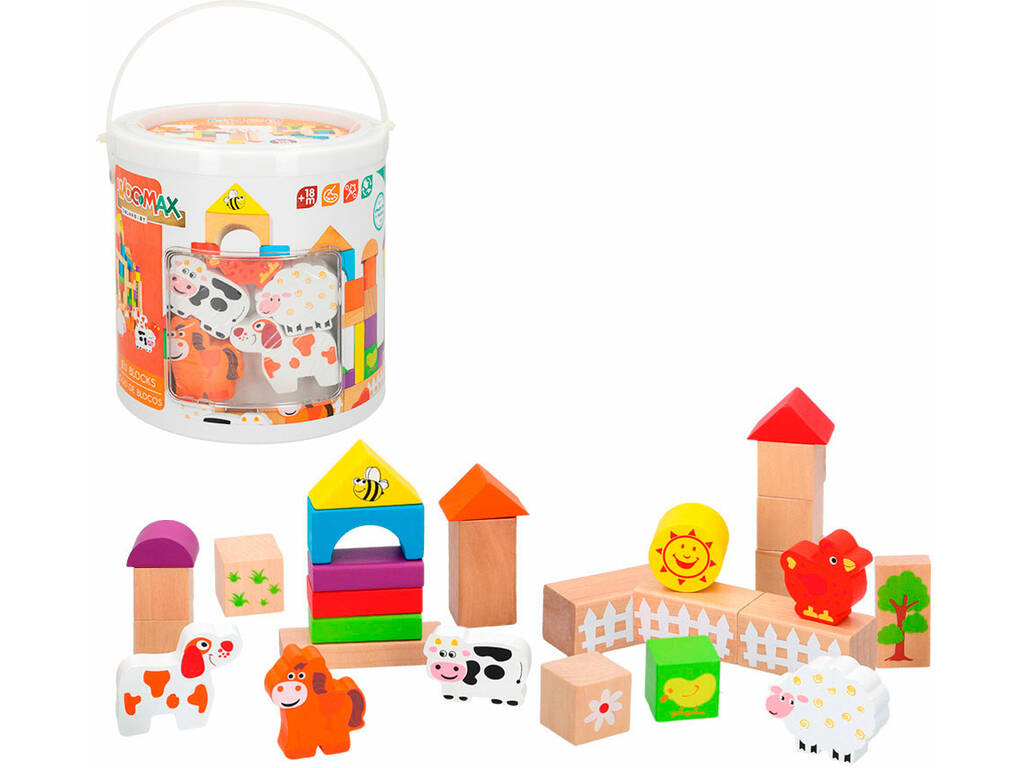Cubo Gioco Blocs Legno 50 Pezzi Color Baby 42747