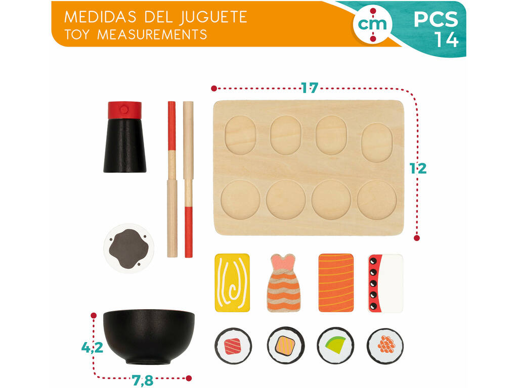 Set Sushi in legno 14 pezzi Color Baby 49336