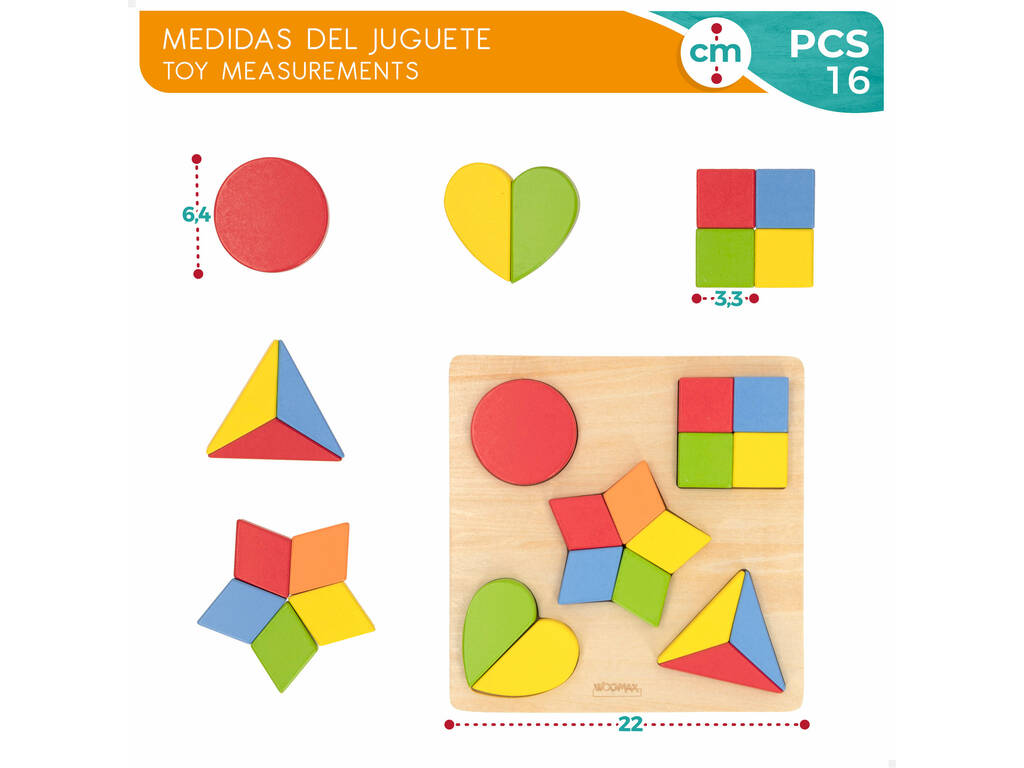 Puzzle in legno forme geometriche 16 pezzi Color Baby 49358