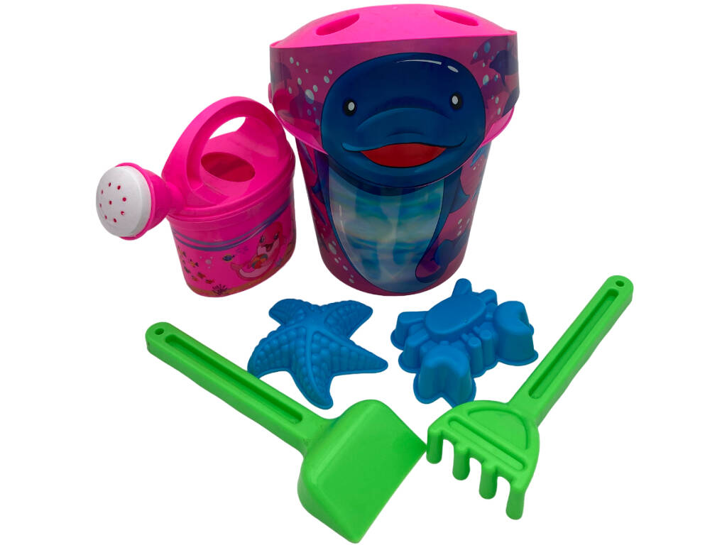Cube de plage rose avec animaux marins 7 pièces