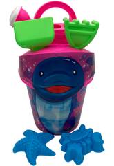 Set Cubo da Spiaggia Rosa con Animali Marini 7 Pezzi