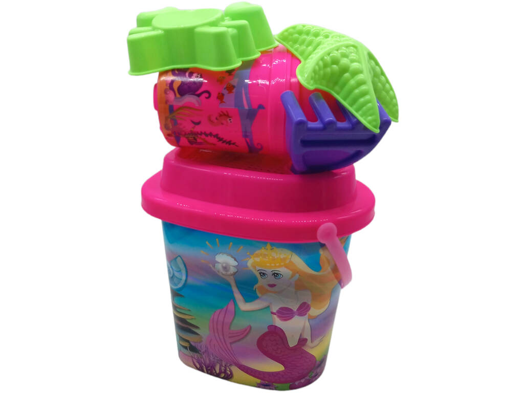 Set Cubo da Spiaggia Rosa Sirena 7 Pezzi