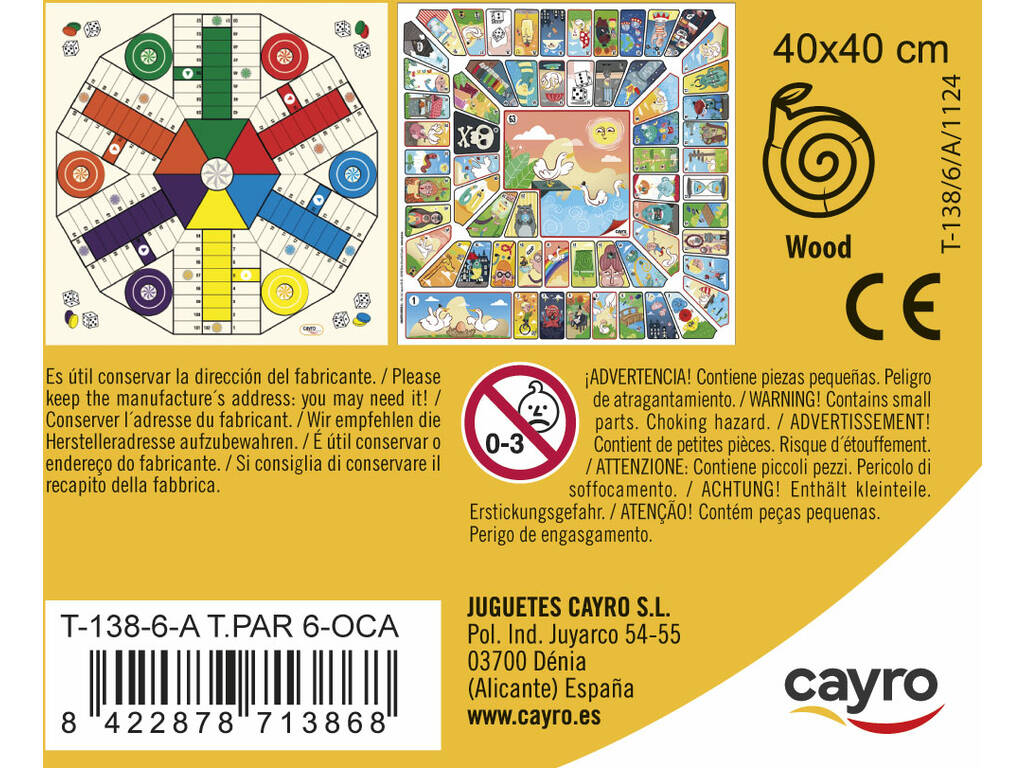 Parcheesi e Oca per 6 giocatori 40x40 cm