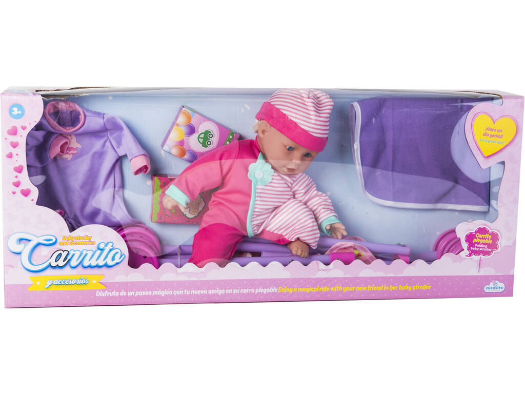Bambola 33 cm. con trolley pieghevole e accessori