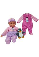 Set Bambola bebé 35 cm. con Costume e Peluche Pinguino