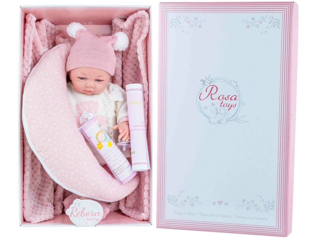Boneca Reborn com Almofada Lua e Manta Rosa Toys 4702