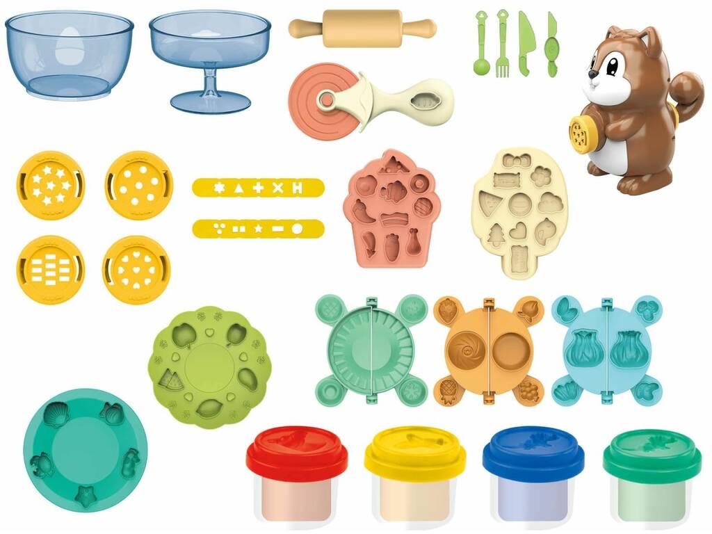Ensemble de pâte à modeler Kitchen Squirrel avec 4 pots et accessoires
