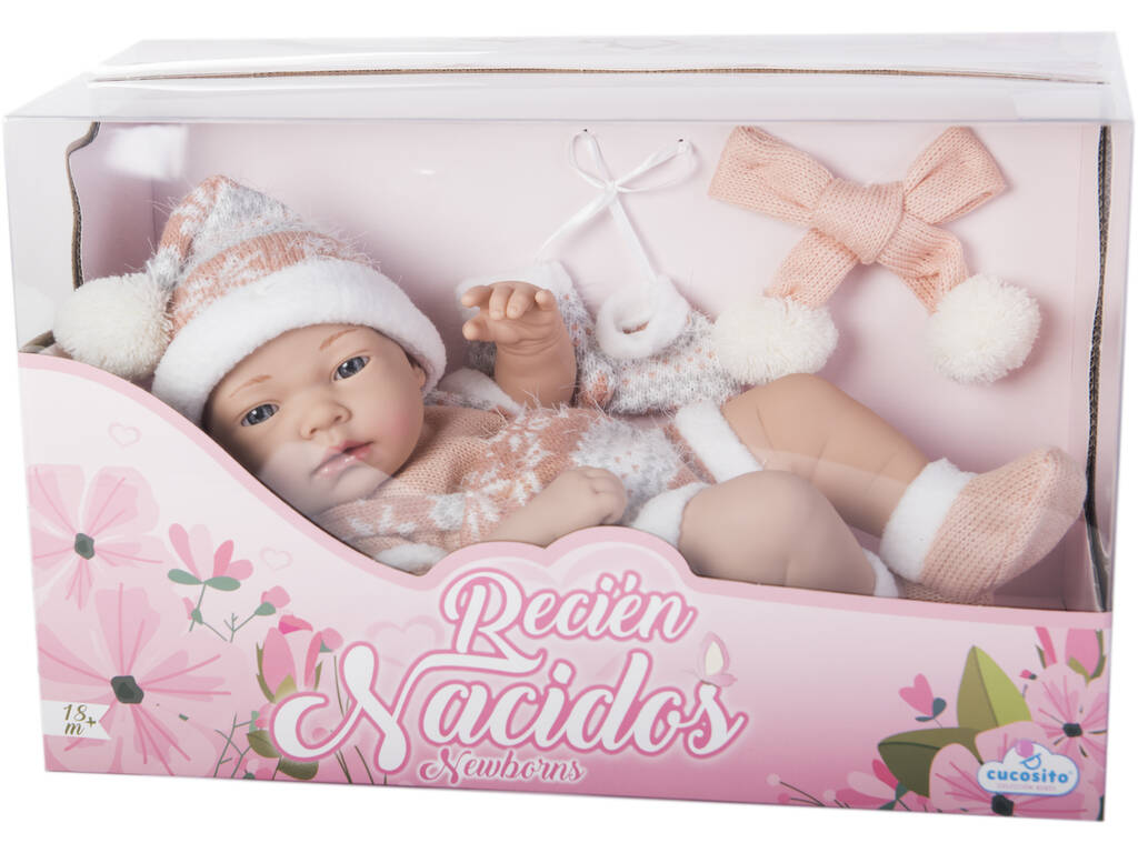 Neonato 40 cm. con Guanti e Sciarpa Rosa