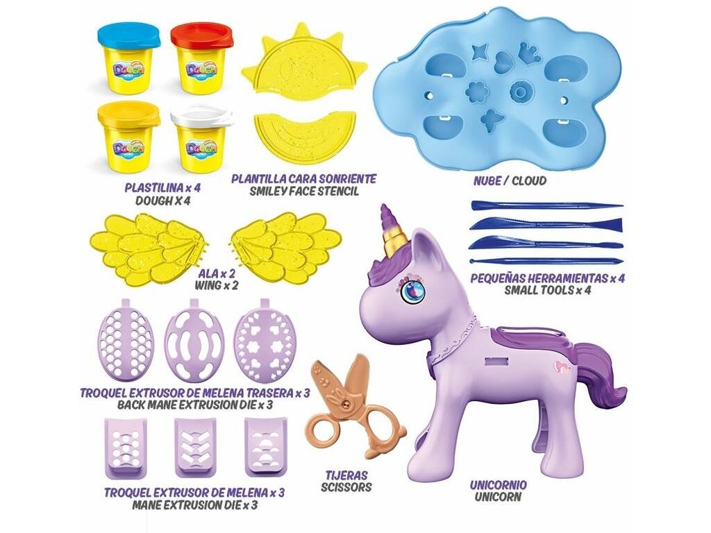 Set de coiffure pour licorne avec 4 pots en pâte à modeler