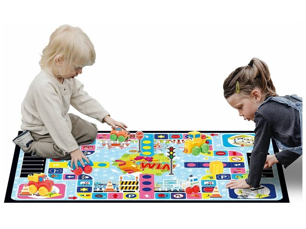Alfombra Ciudad 145x98 cm. con 6 Vehículos y Señales de Tráfico