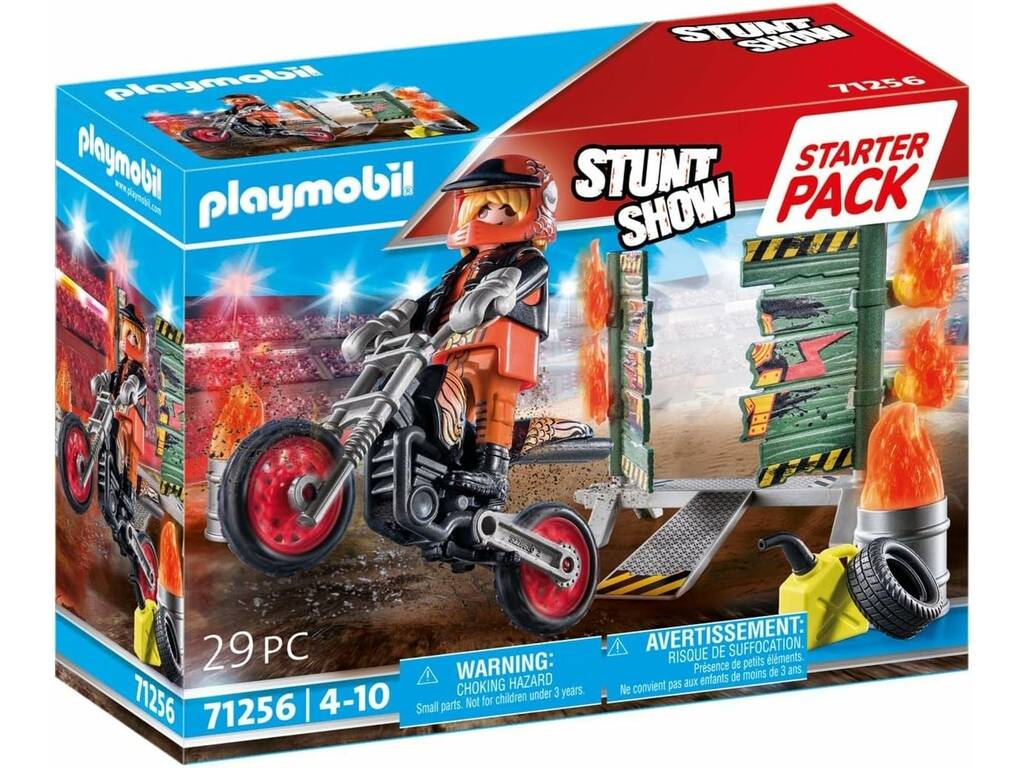 Playmobil Starter Pack Stunt Show Motorbike with Wall of Fire 71256